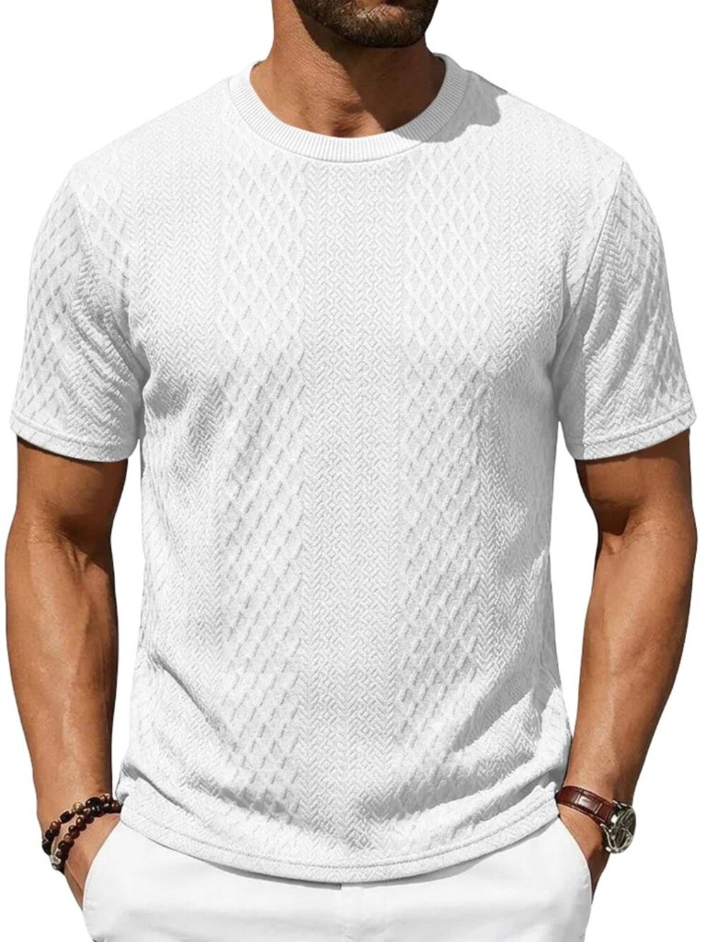 Men's T-Shirts Short Sleeve Knit Crewneck, Casual Textured Pullover Tees - XXXL